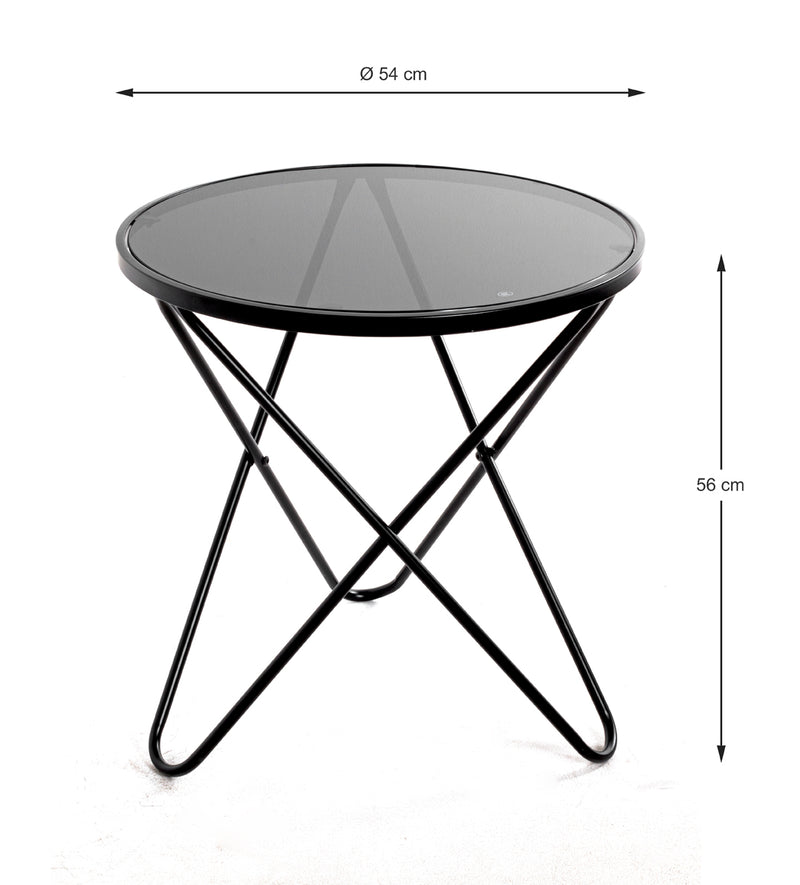 Haku Beistelltisch rund aus Stahlrohr mit Sicherheitsglas, schwarz