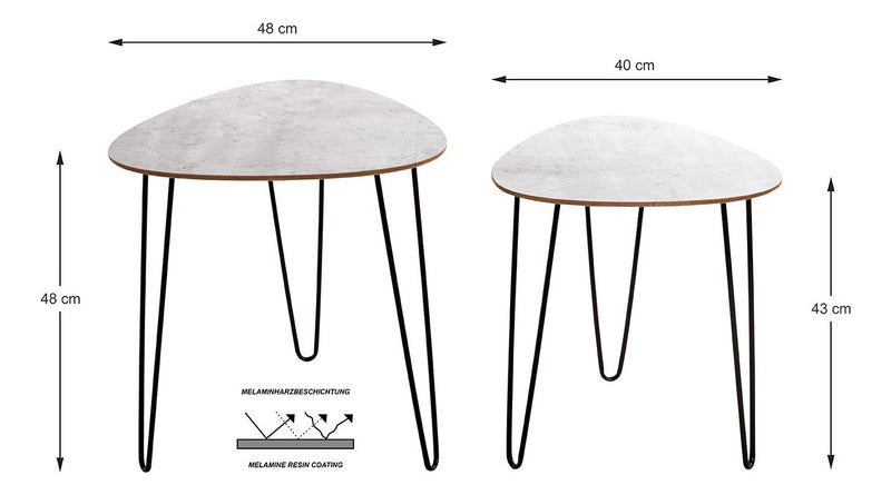 Beistelltisch 2er-Set, Betonoptik mit schwarzem Metallgestell – Ansicht 5
