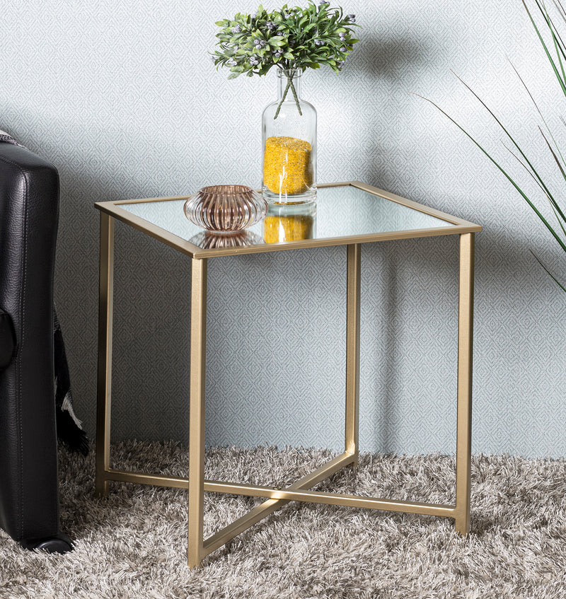 Beistelltisch Art Deco, Gold mit Spiegelablage, 60x60x45 cm – Ansicht 7
