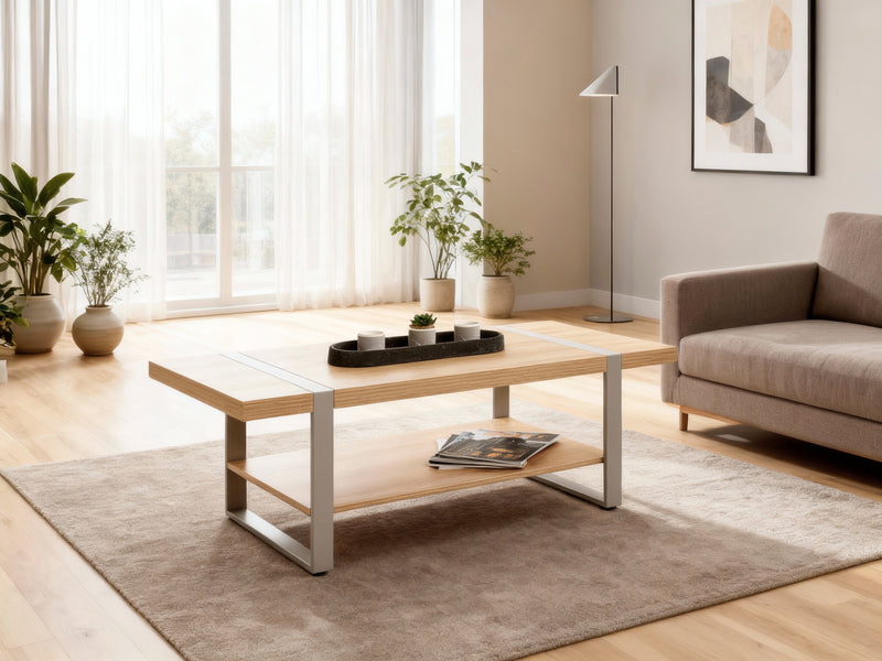 Couchtisch mit Eiche-Dekor und Kaschmirgrauem Gestell – Ansicht 3