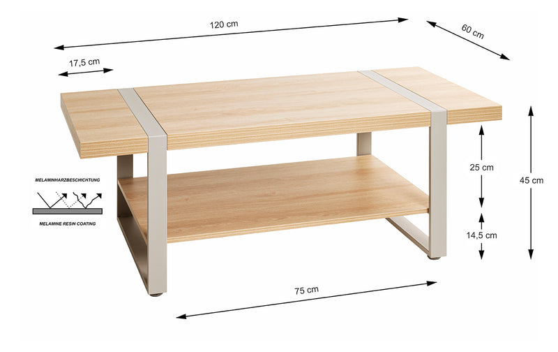 Couchtisch mit Eiche-Dekor und Kaschmirgrauem Gestell – Ansicht 8