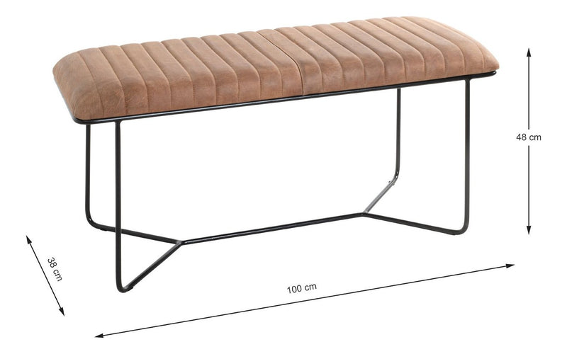 Haku Garderobenbank Industrial mit Echtleder braun, Gestell schwarz