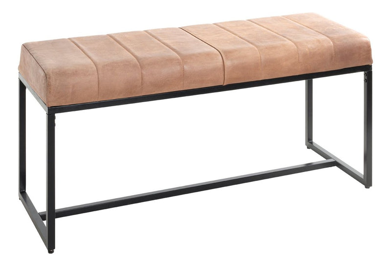 Sitzbank Industrial, Gestell Stahlrohr schwarz, Sitz Leder braun – Ansicht 1