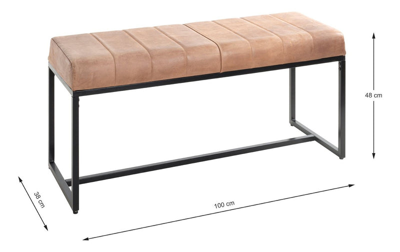 Sitzbank Industrial, Gestell Stahlrohr schwarz, Sitz Leder braun – Ansicht 7