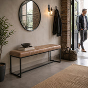 Sitzbank Industrial, Gestell Stahlrohr schwarz, Sitz Leder braun – Ansicht 2