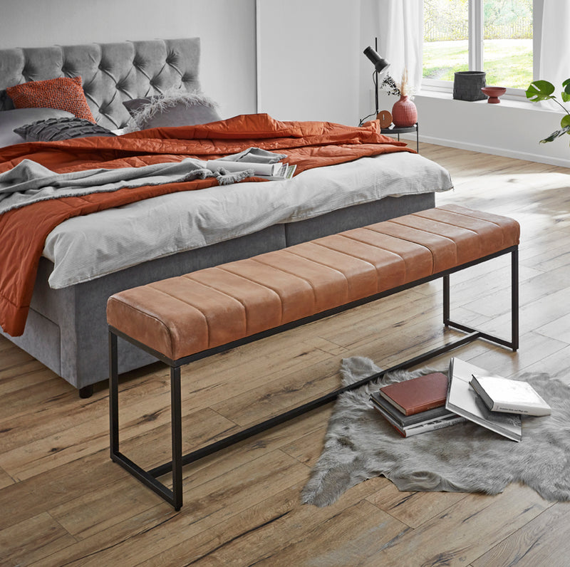 Sitzbank Industrial, Gestell Stahlrohr schwarz, Sitz Leder braun – Ansicht 4