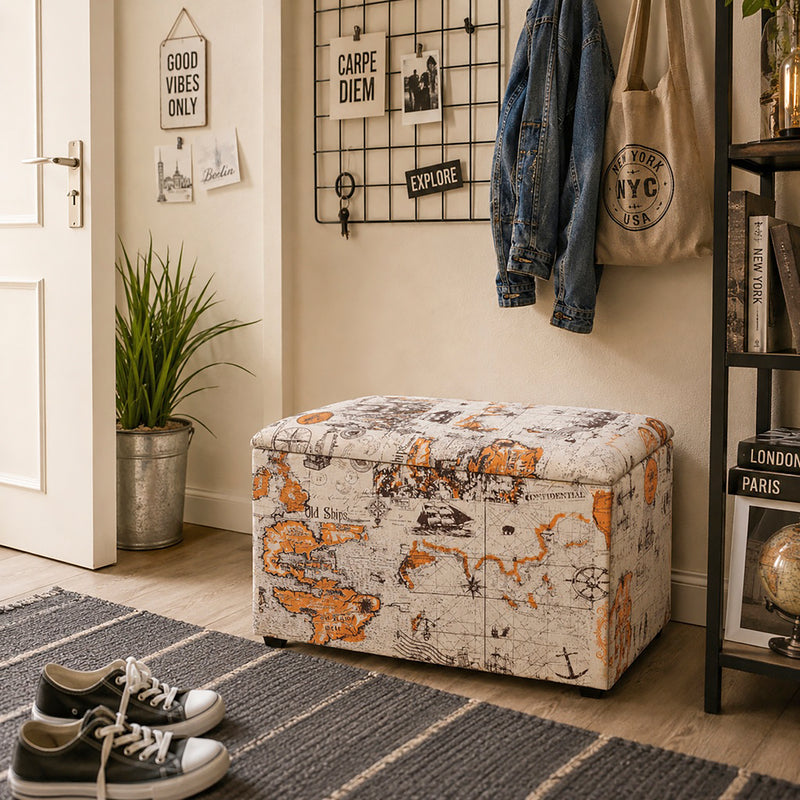 Sitztruhe gepolstert mit Stauraum, Motiv Beige-Braun-Orange – Ansicht 2