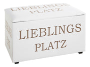 Sitztruhe Lieblingsplatz mit Schriftzug-Motiv, gepolstert, Weiß – Ansicht 1