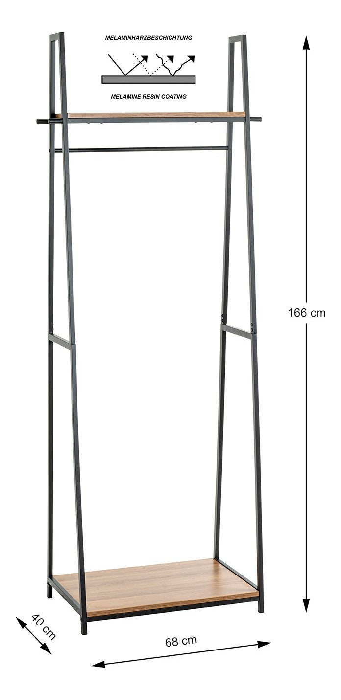 Haku Garderobenständer mit 4 Haken, Eiche-Dekor und Stahlrohr schwarz