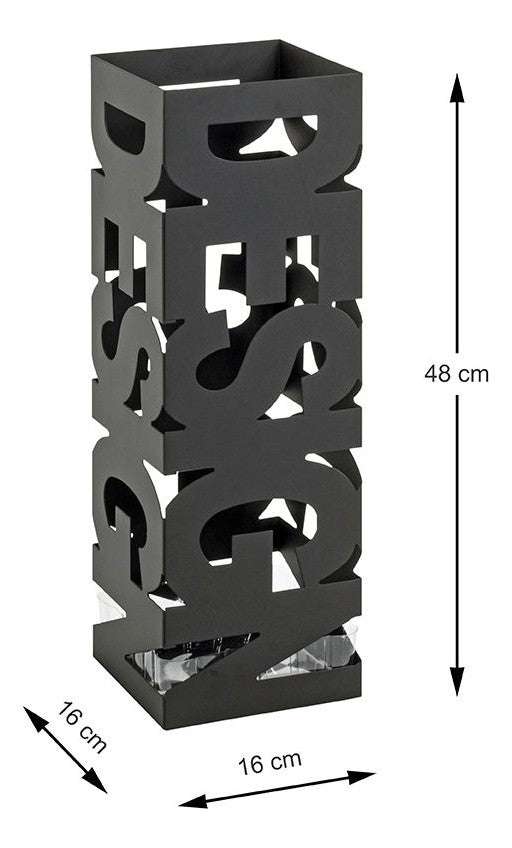 Haku Schirmständer aus Metall, schwarz, quadratisch mit Abtropfschale