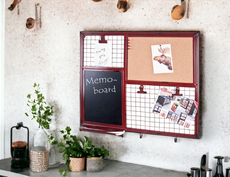 Haku Memoboard Metall rot im Vintage-Look mit Kork-Pinnwand