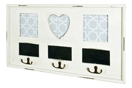 Wandgarderobe mit 3 Haken und Bilderrahmen, antikweiß, Industrial – Ansicht 1