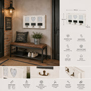 Wandgarderobe mit 3 Haken und Bilderrahmen, antikweiß, Industrial – Ansicht 2