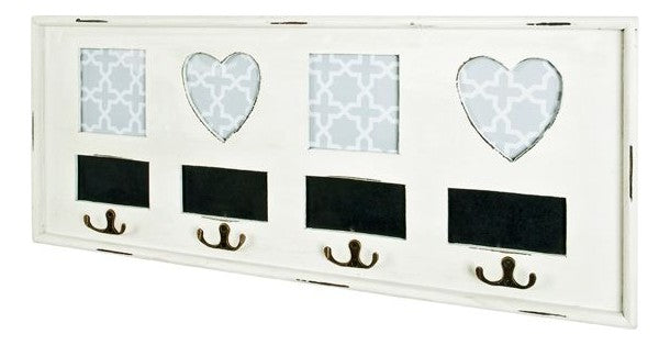 Haku Wandgarderobe antikweiß mit 4 Haken und Bilderrahmen, Industrial