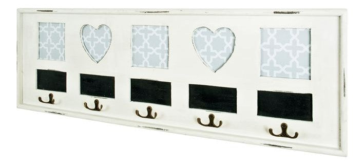 Wandgarderobe mit 5 Haken, antikweiß aus Massivholz und MDF – Ansicht 1
