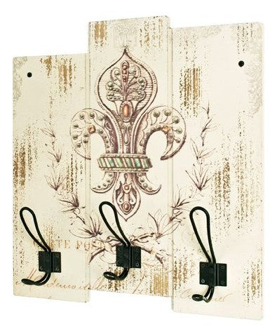 Wandgarderobe mit Ornament-Motiv, 3 Metallhaken, Vintage-Look – Ansicht 1