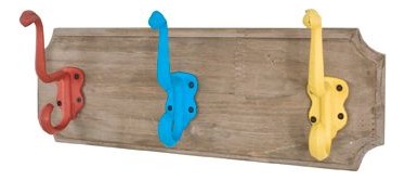 Garderobenleiste Vintage, bunt, mit 3 Metallhaken aus Massivholz – Ansicht 1