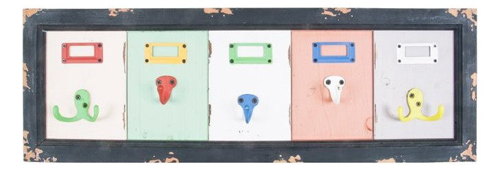 Wandgarderobe Vintage mit 5 Metallhaken, Massivholz bunt – Ansicht 3