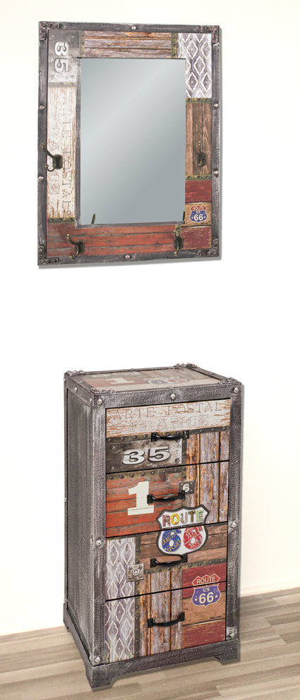 Wandgarderobe mit Spiegel, 4 Metallhaken und Schriftzug-Motiv – Ansicht 2