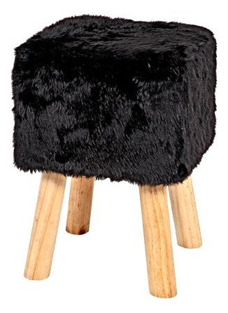 Haku Hocker Glam, gepolstert in Felloptik schwarz mit Massivholzbeinen