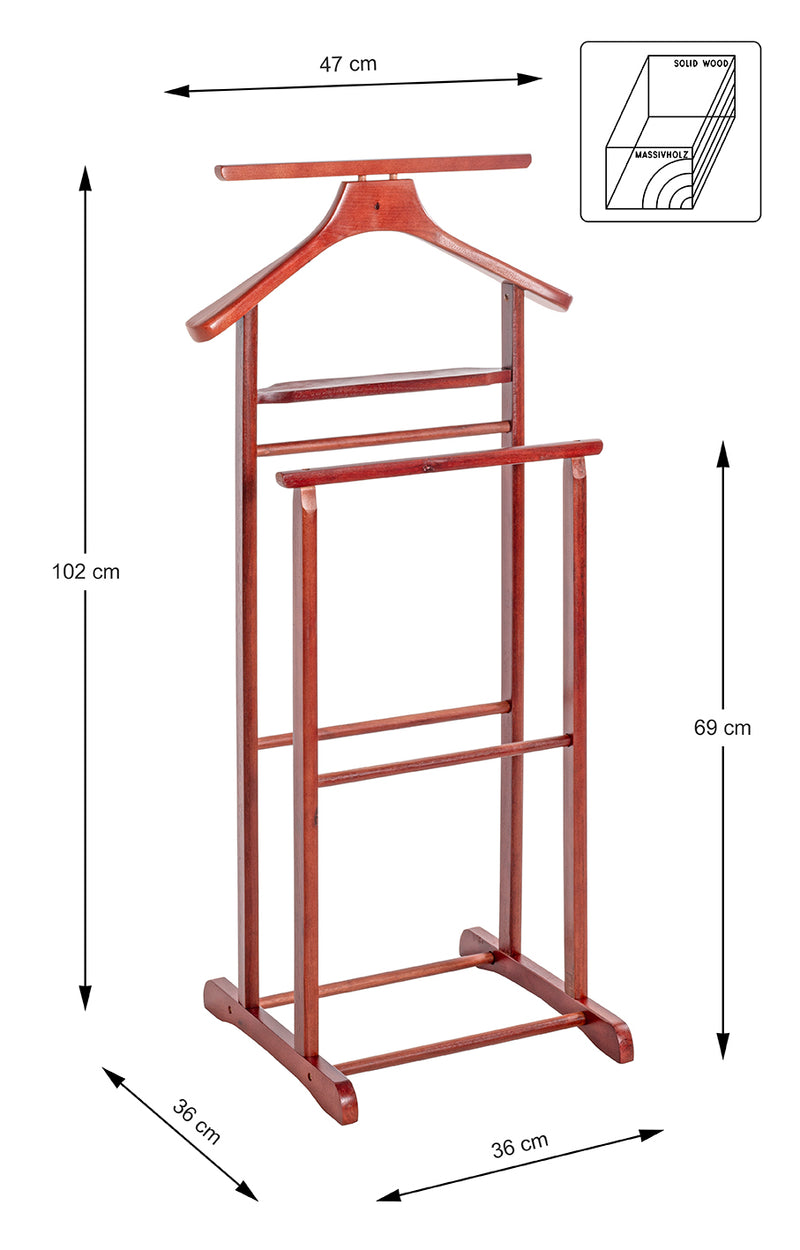 Haku Herrendiener aus Massivholz kirschfarben lackiert, 47x36x102 cm