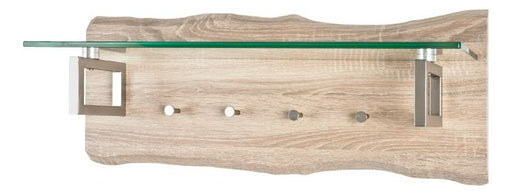 Wandgarderobe Eiche hell mit Glasablage, 4 Haken Edelstahloptik – Ansicht 1