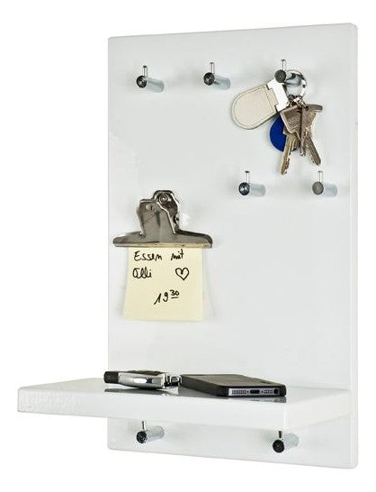 Haku Schlüsselboard mit 7 Haken und Ablage, weiß-chrom, MDF