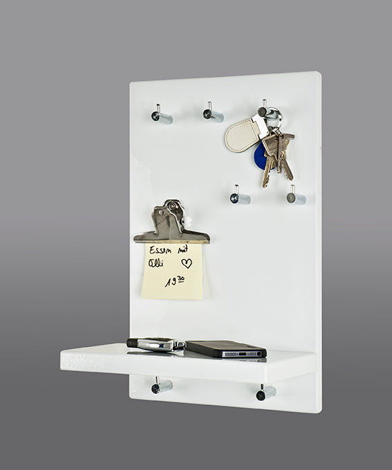 Haku Schlüsselboard mit 7 Haken und Ablage, weiß-chrom, MDF
