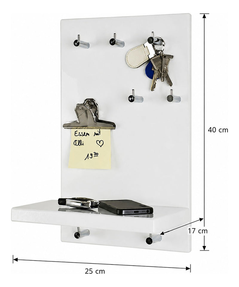 Haku Schlüsselboard mit 7 Haken und Ablage, weiß-chrom, MDF