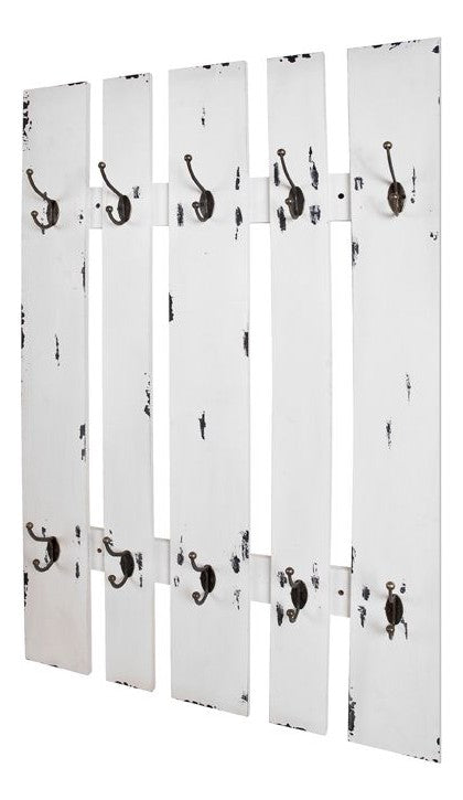 Wandgarderobe mit 10 Haken, Industrial-Stil, antikweiß – Ansicht 1