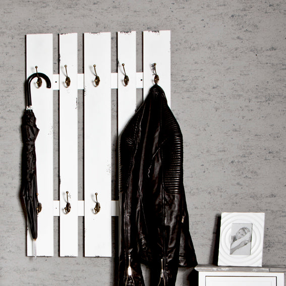 Wandgarderobe mit 10 Haken, Industrial-Stil, antikweiß – Ansicht 3