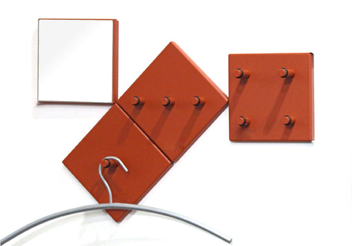 Garderobenset mit Wandspiegel und 8 Metallhaken in Rot – Ansicht 1