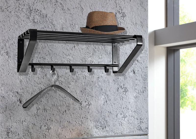 Wandgarderobe mit 5 Haken, schwarz pulverbeschichtet aus Metall – Ansicht 2