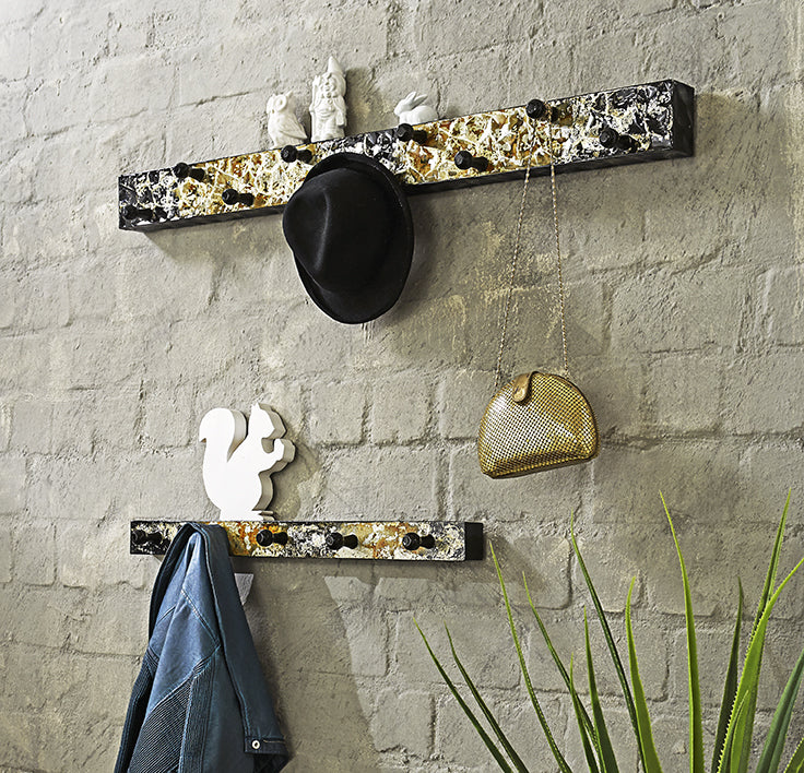 Garderobenleiste mit 5 Haken, Metall schwarz-gold, Art Deco – Ansicht 3