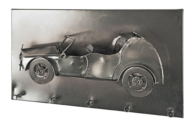 Wandgarderobe mit 5 Haken, Motiv Auto, dunkel verchromt aus Metall – Ansicht 1