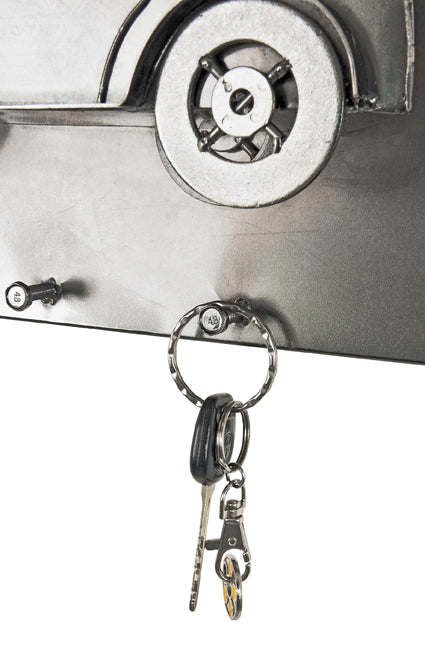 Wandgarderobe mit 5 Haken, Motiv Auto, dunkel verchromt aus Metall – Ansicht 2