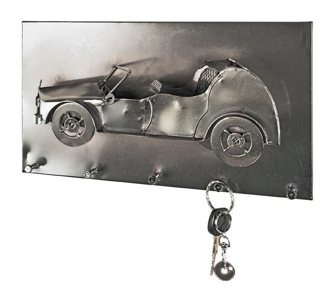 Wandgarderobe mit 5 Haken, Motiv Auto, dunkel verchromt aus Metall – Ansicht 3