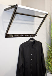 Wandgarderobe mit 6 Haken, Kleiderstange und Ablage, chrom-weiß – Ansicht 2