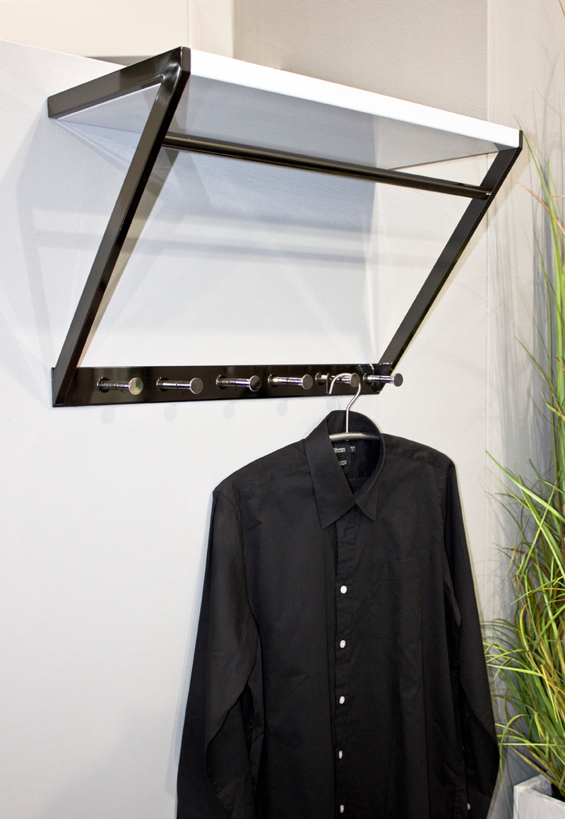 Wandgarderobe mit 6 Haken, Kleiderstange und Ablage, chrom-weiß – Ansicht 2