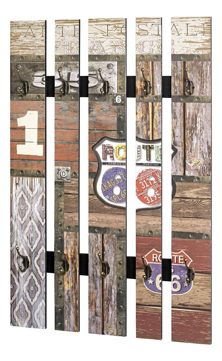 Wandgarderobe mit 10 Haken, Vintage-Dekor in Braun, Industrial-Stil – Ansicht 1