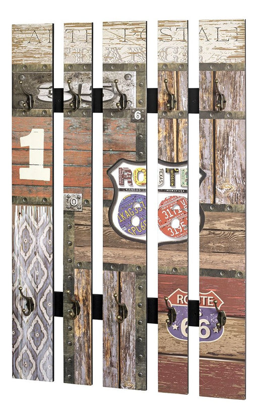 Wandgarderobe mit 10 Haken, Vintage-Dekor in Braun, Industrial-Stil – Ansicht 1