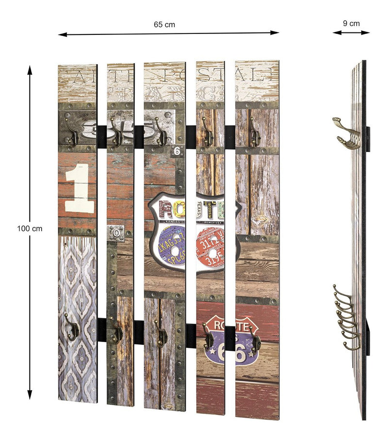 Wandgarderobe mit 10 Haken, Vintage-Dekor in Braun, Industrial-Stil – Ansicht 7