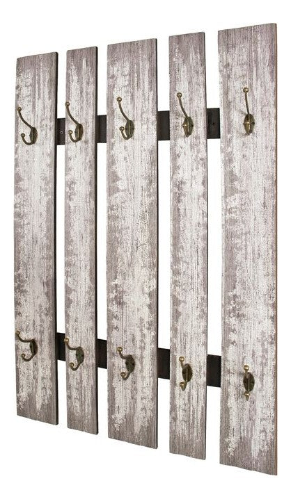 Wandgarderobe mit 10 Haken im Industrial-Stil, grau aus MDF – Ansicht 1