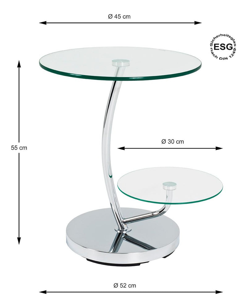 Haku Beistelltisch rund aus Stahlrohr chrom mit Glasablage
