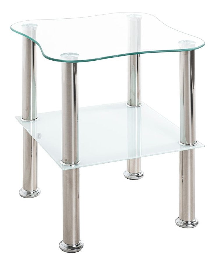 Beistelltisch aus Edelstahl mit Sicherheitsglas-Ablagen, weiß – Ansicht 1