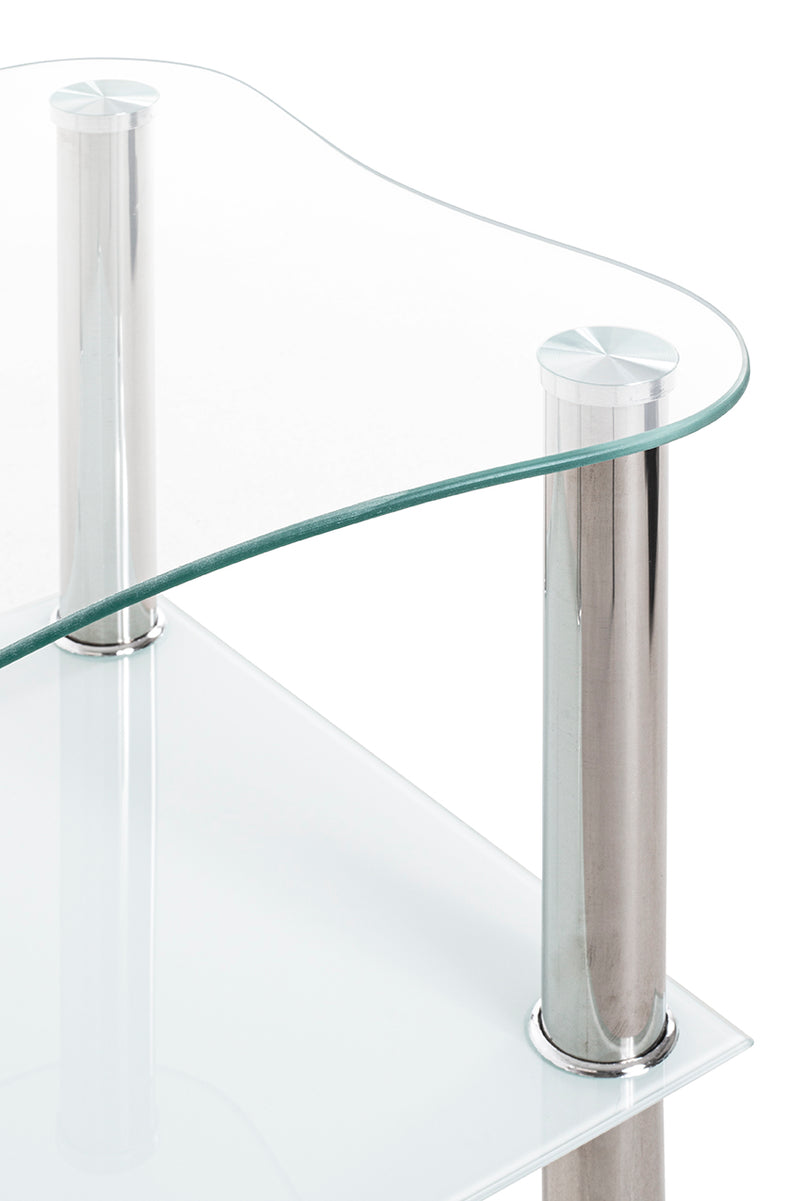 Beistelltisch aus Edelstahl mit Sicherheitsglas-Ablagen, weiß – Ansicht 3