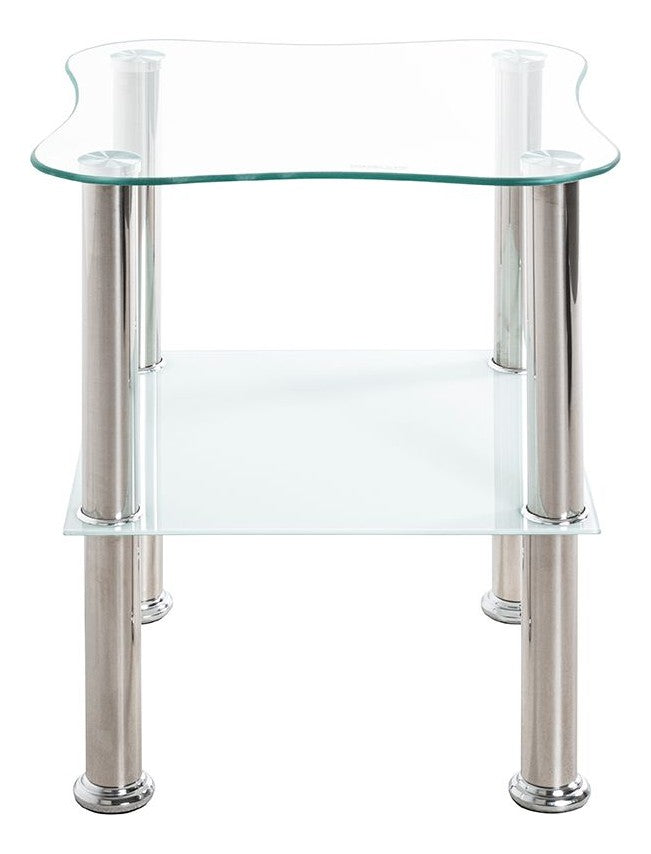 Beistelltisch aus Edelstahl mit Sicherheitsglas-Ablagen, weiß – Ansicht 4