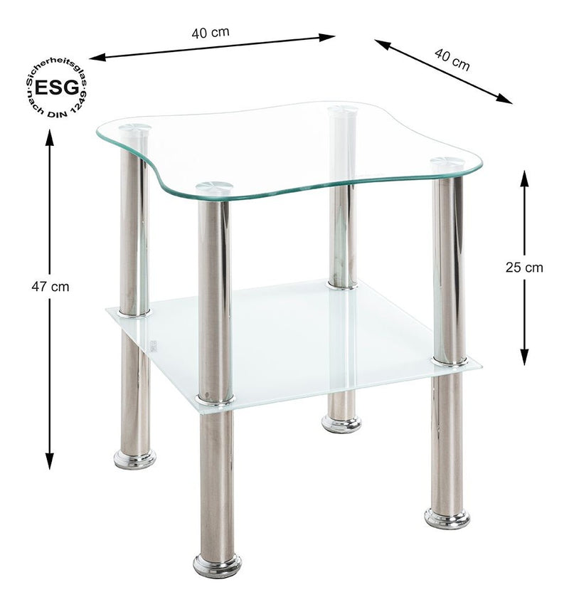Beistelltisch aus Edelstahl mit Sicherheitsglas-Ablagen, weiß – Ansicht 5