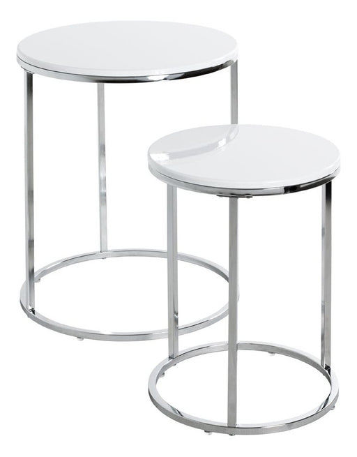 Beistelltisch 2er Set rund, Chrom-Optik, Ablage Weiß Hochglanz – Ansicht 1