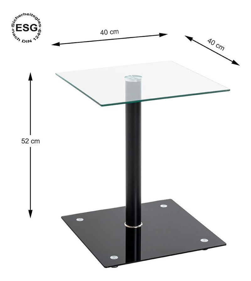 Haku Beistelltisch quadratisch, schwarz mit Sicherheitsglas-Ablage